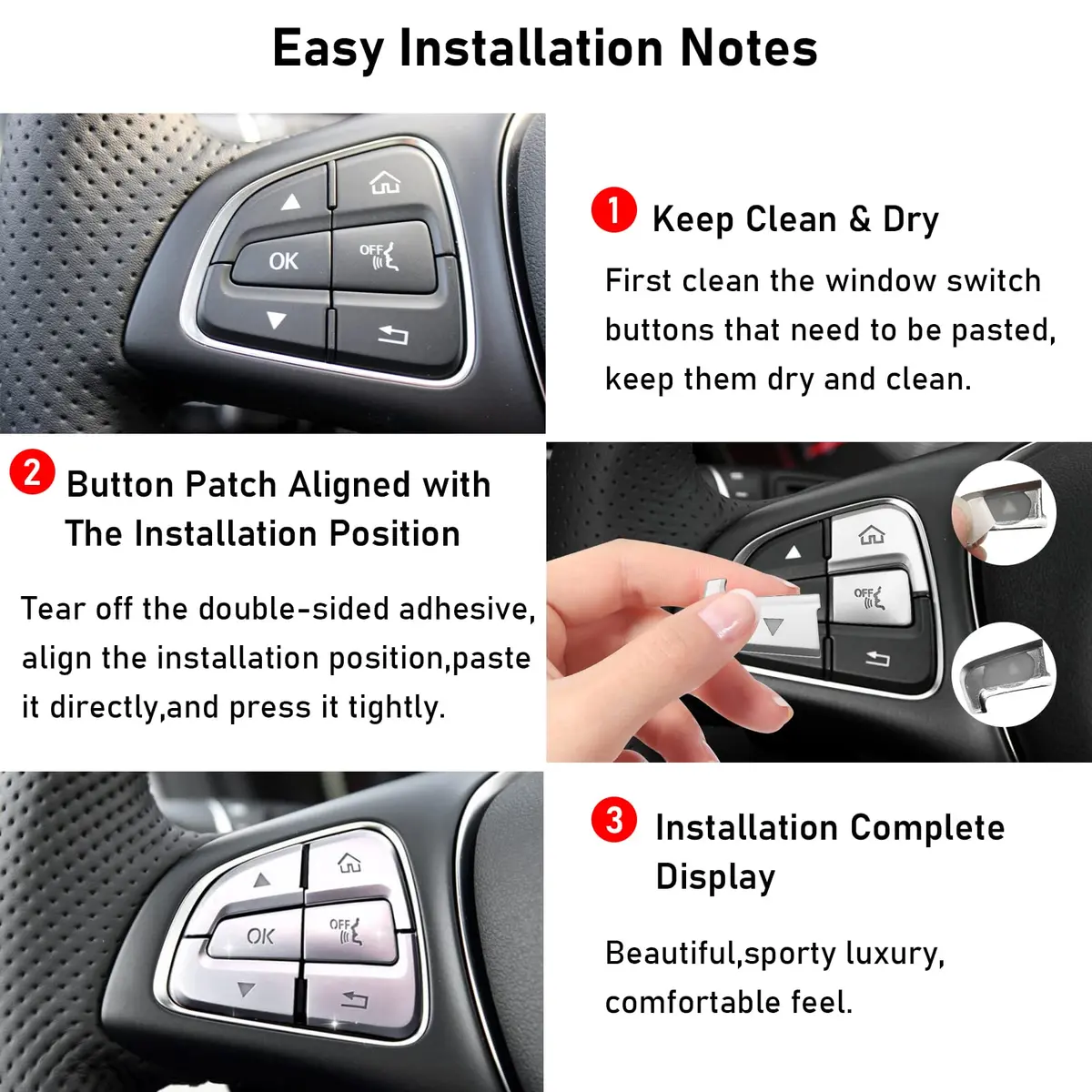 Moonlinks Steering Wheel Button Trim Stickers 12-Pack | Chrome-Plated ABS for Mercedes Benz C V GLC Class - view 6