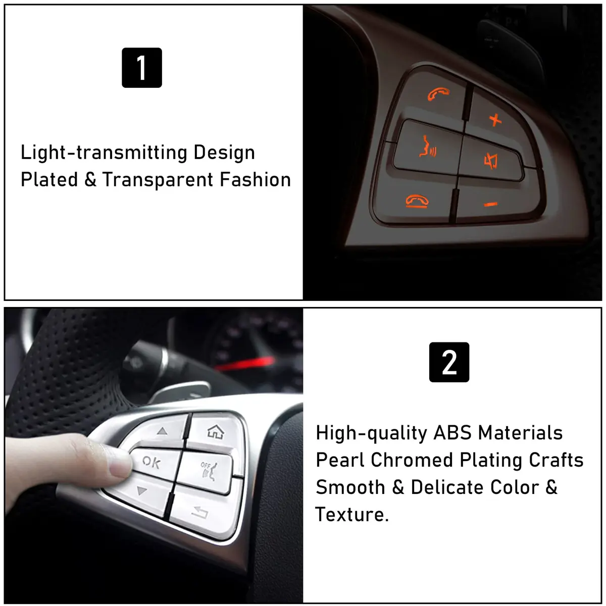 Moonlinks Steering Wheel Button Trim Stickers 12-Pack | Chrome-Plated ABS for Mercedes Benz C V GLC Class - view 3