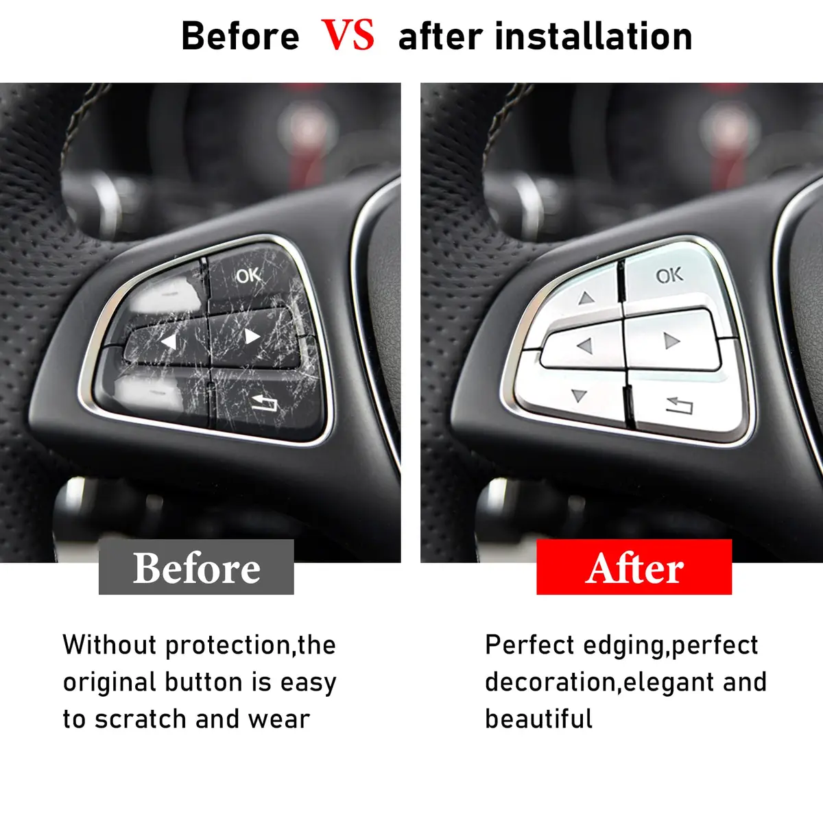 Moonlinks Chrome Steering Wheel Button Covers Trim Stickers for Mercedes Benz A B GLA CLA GLS GLE CLS SL Class (12 Pack) - view 5