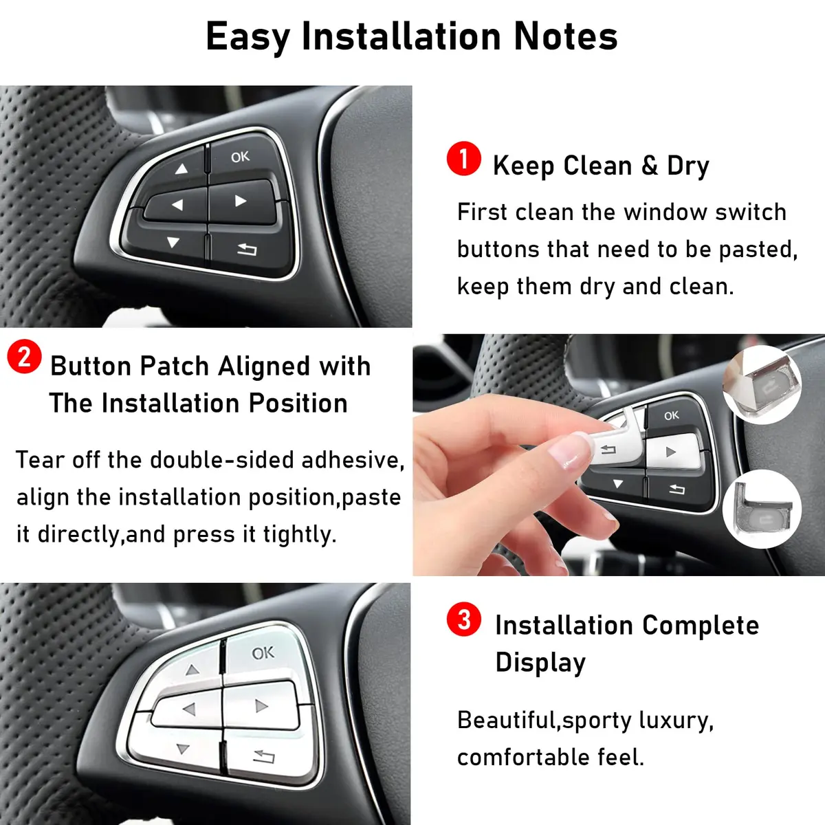 Moonlinks Chrome Steering Wheel Button Covers Trim Stickers for Mercedes Benz A B GLA CLA GLS GLE CLS SL Class (12 Pack) - view 6