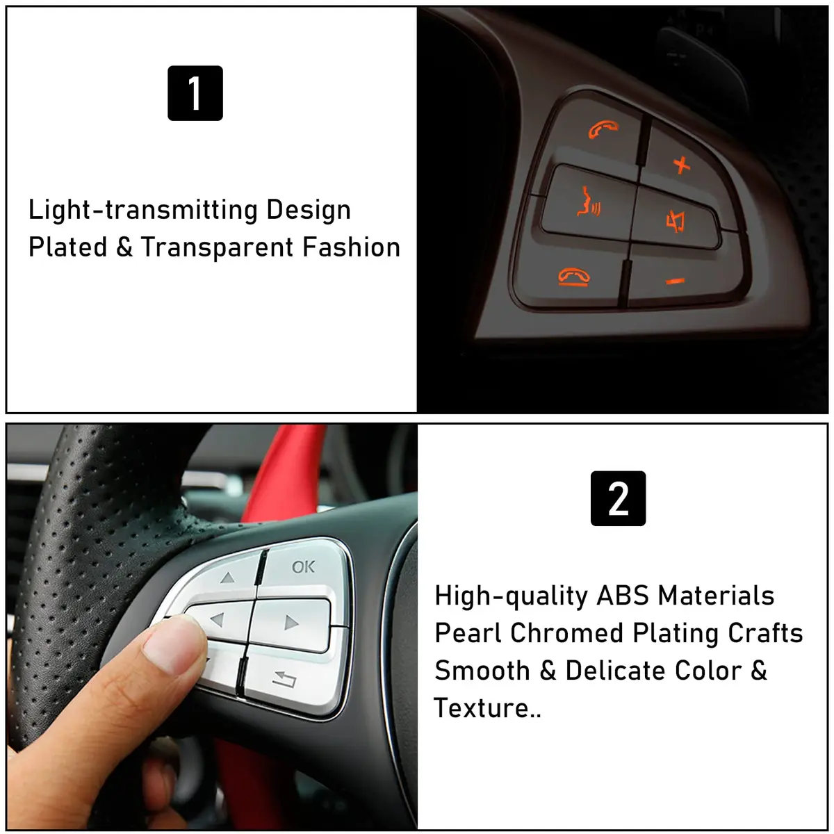Moonlinks Chrome Steering Wheel Button Covers Trim Stickers for Mercedes Benz A B GLA CLA GLS GLE CLS SL Class (12 Pack) - view 3