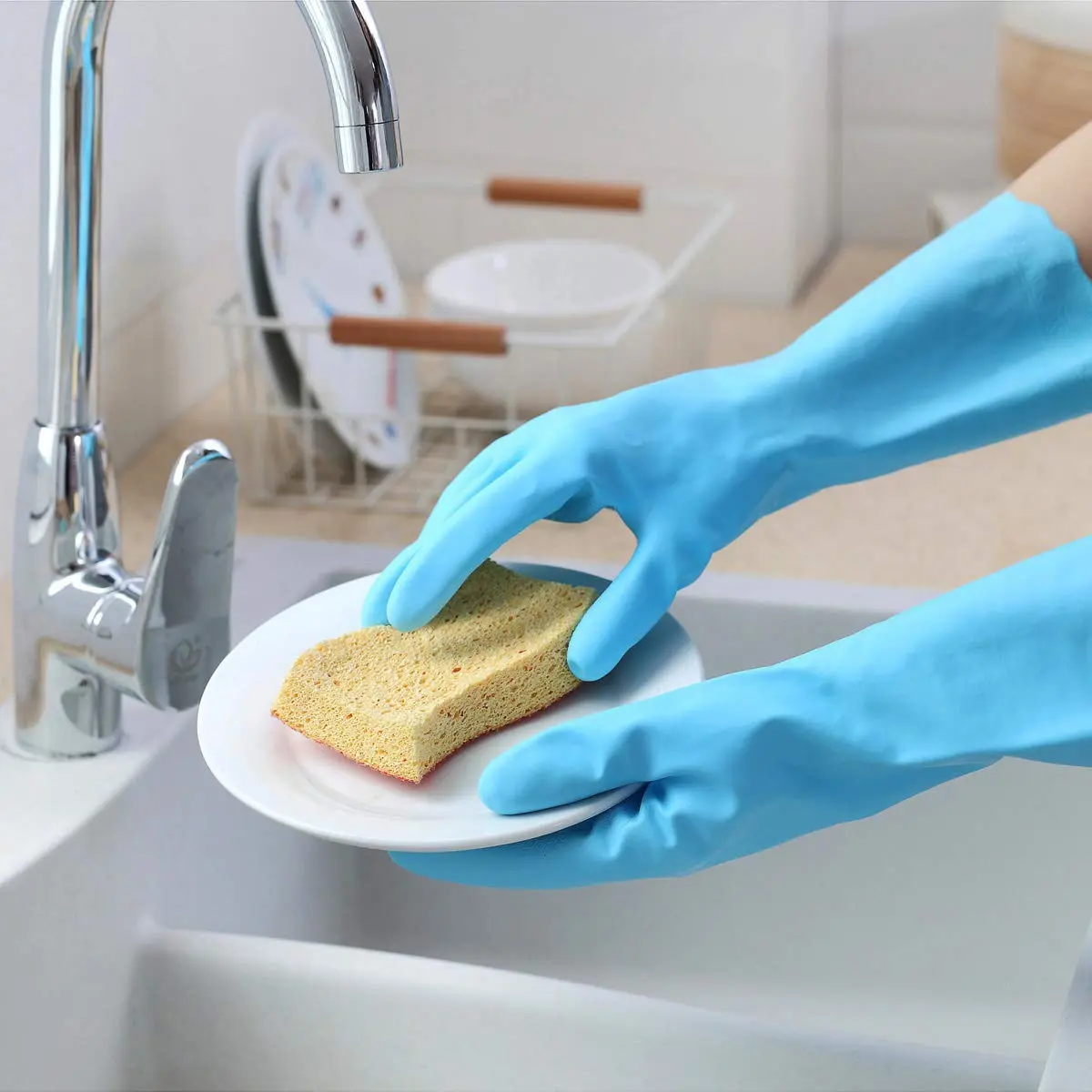 HSL Latex-Free Cleaning Gloves, Cotton Flocked Liner, 2 Pairs, Small (132 g / 4.66 oz) | Reusable Waterproof Household Gloves - view 5