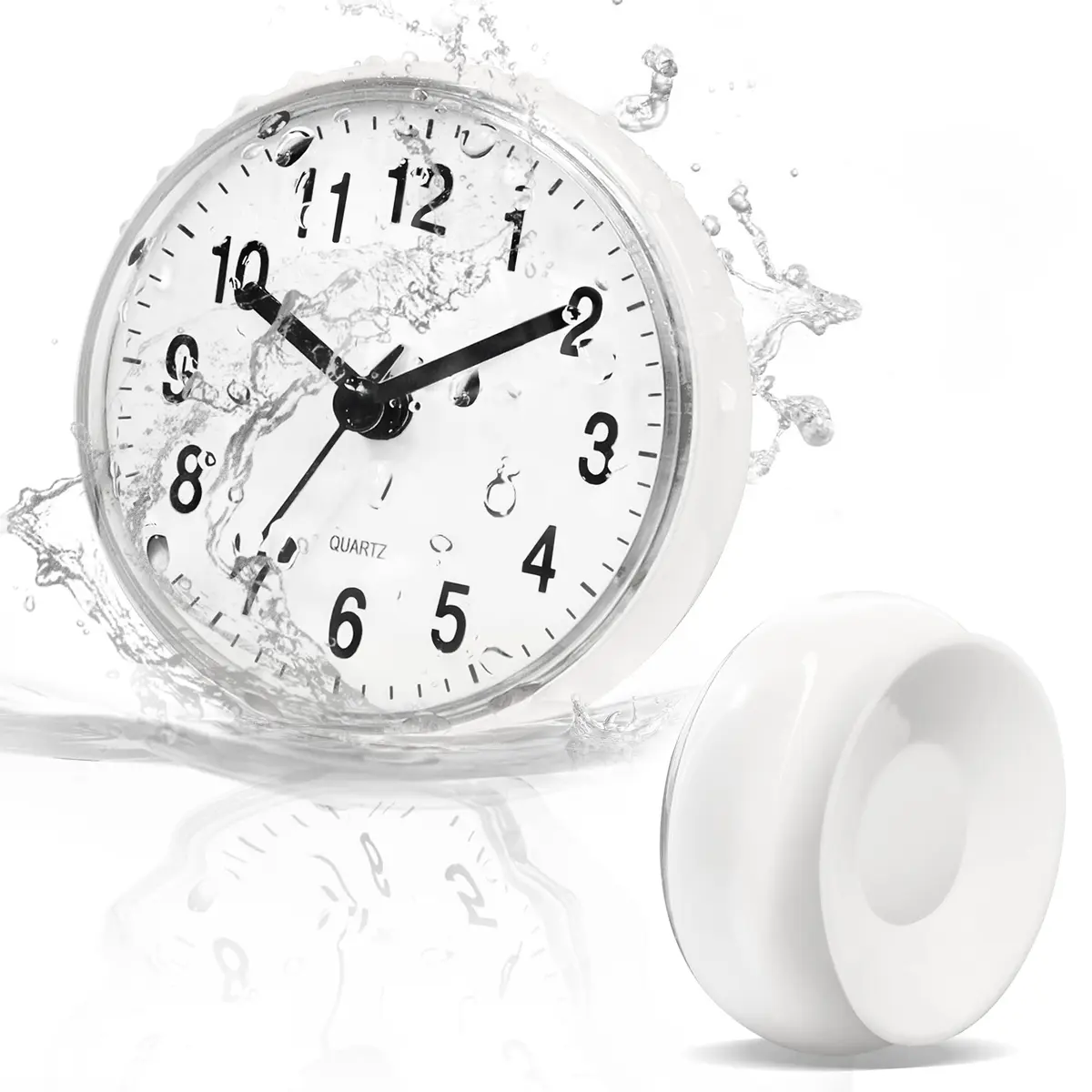 Betus Waterproof Bathroom Shower Clock with Large Suction Cup - Silent, Water Proof, Battery Operated Wall Clock for Toilet, Kitchen, Bedroom (White) | Easy Setup Analog Clock - main product image