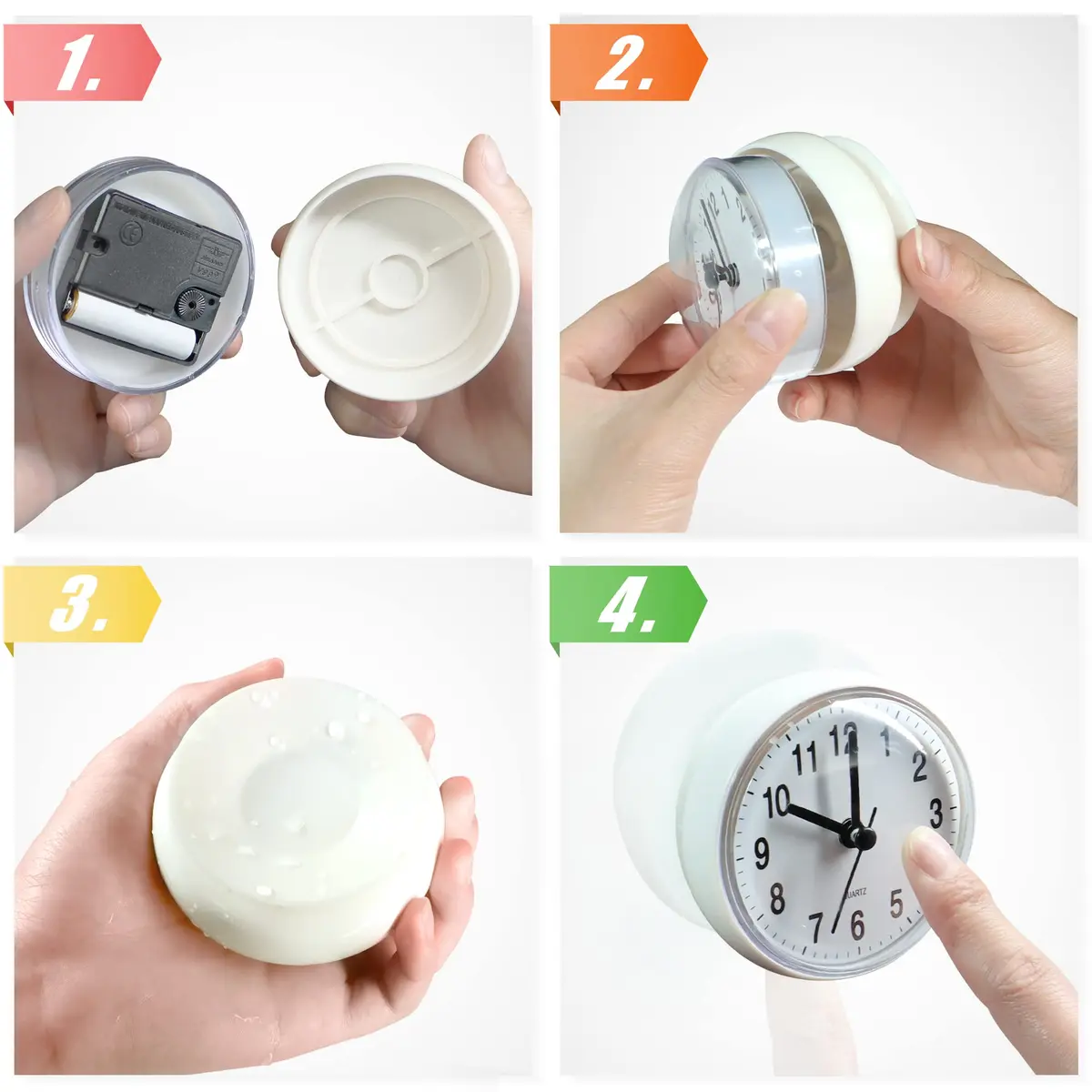 Betus Waterproof Bathroom Shower Clock with Large Suction Cup - Silent, Water Proof, Battery Operated Wall Clock for Toilet, Kitchen, Bedroom (White) | Easy Setup Analog Clock - view 5