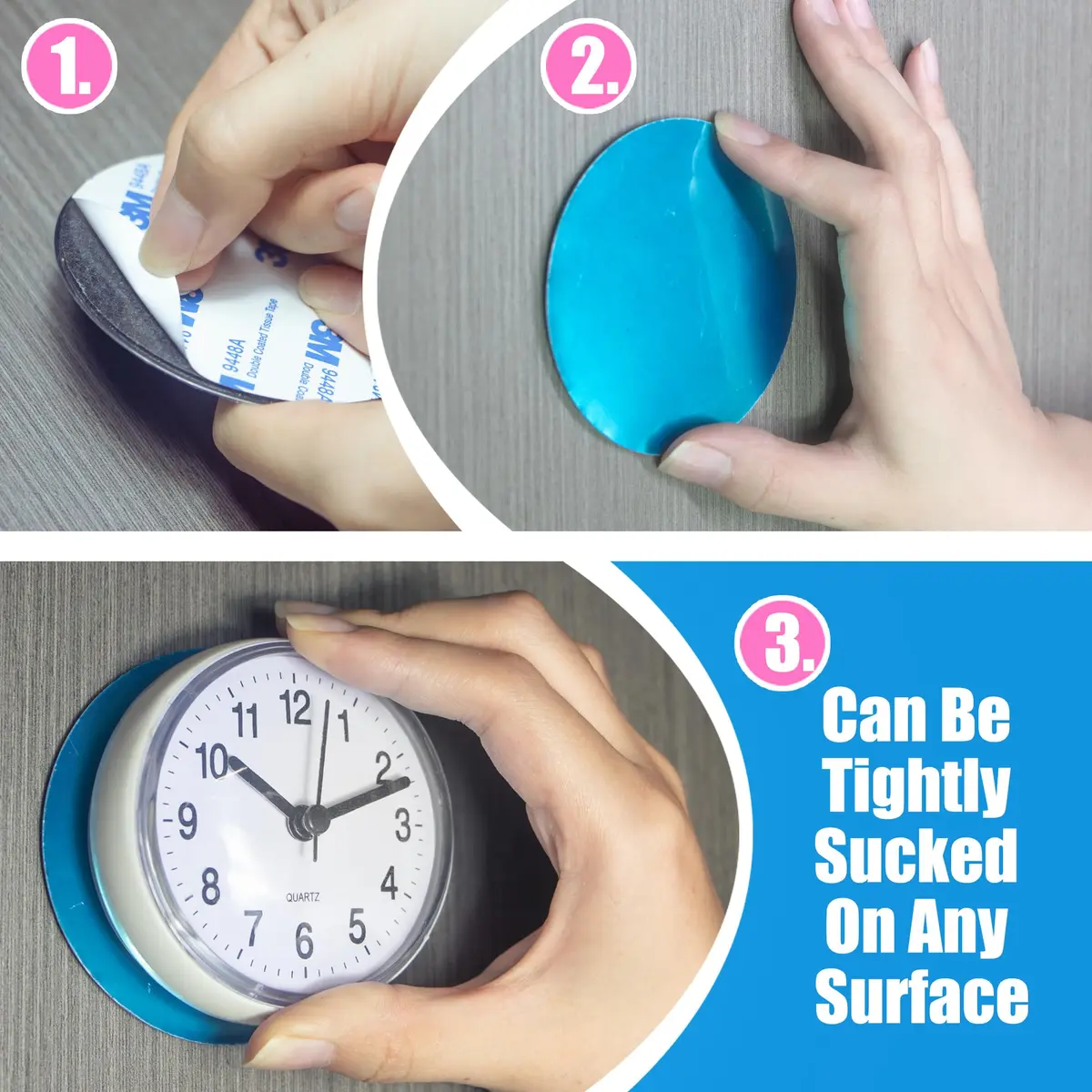 Betus Waterproof Bathroom Shower Clock with Large Suction Cup - Silent, Water Proof, Battery Operated Wall Clock for Toilet, Kitchen, Bedroom (White) | Easy Setup Analog Clock - view 3