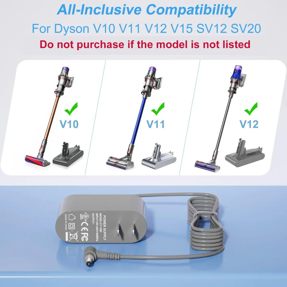 vhbw 30.45V 1.1A Vacuum Charger | 6ft Cord, ETL Certified, Compatible with Dyson V10-V15, SV12-SV22 - view 2