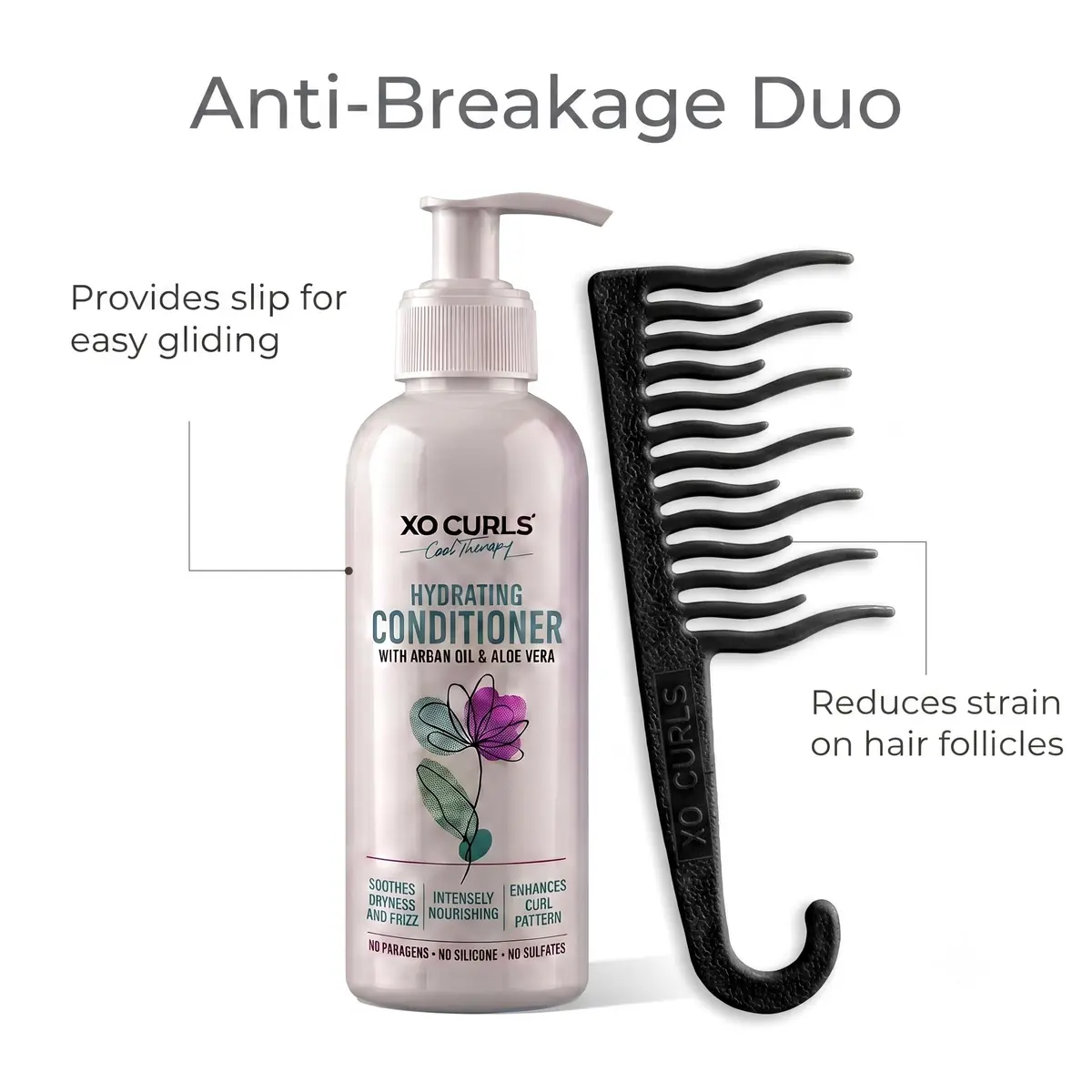 XO Curls Shower Detangling Hair Comb, Wide Tooth Comb, Gentle on Curly & Wavy Hair, 8 Inch x 3 Inch | Non-Slip Grip & Hook - view 5