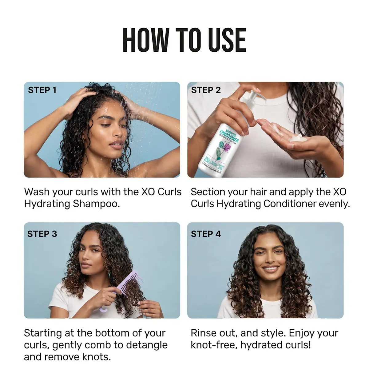 XO Curls Shower Detangling Hair Comb, Wide Tooth Comb, Gentle on Curly & Wavy Hair, 8 Inch x 3 Inch | Non-Slip Grip & Hook - view 3