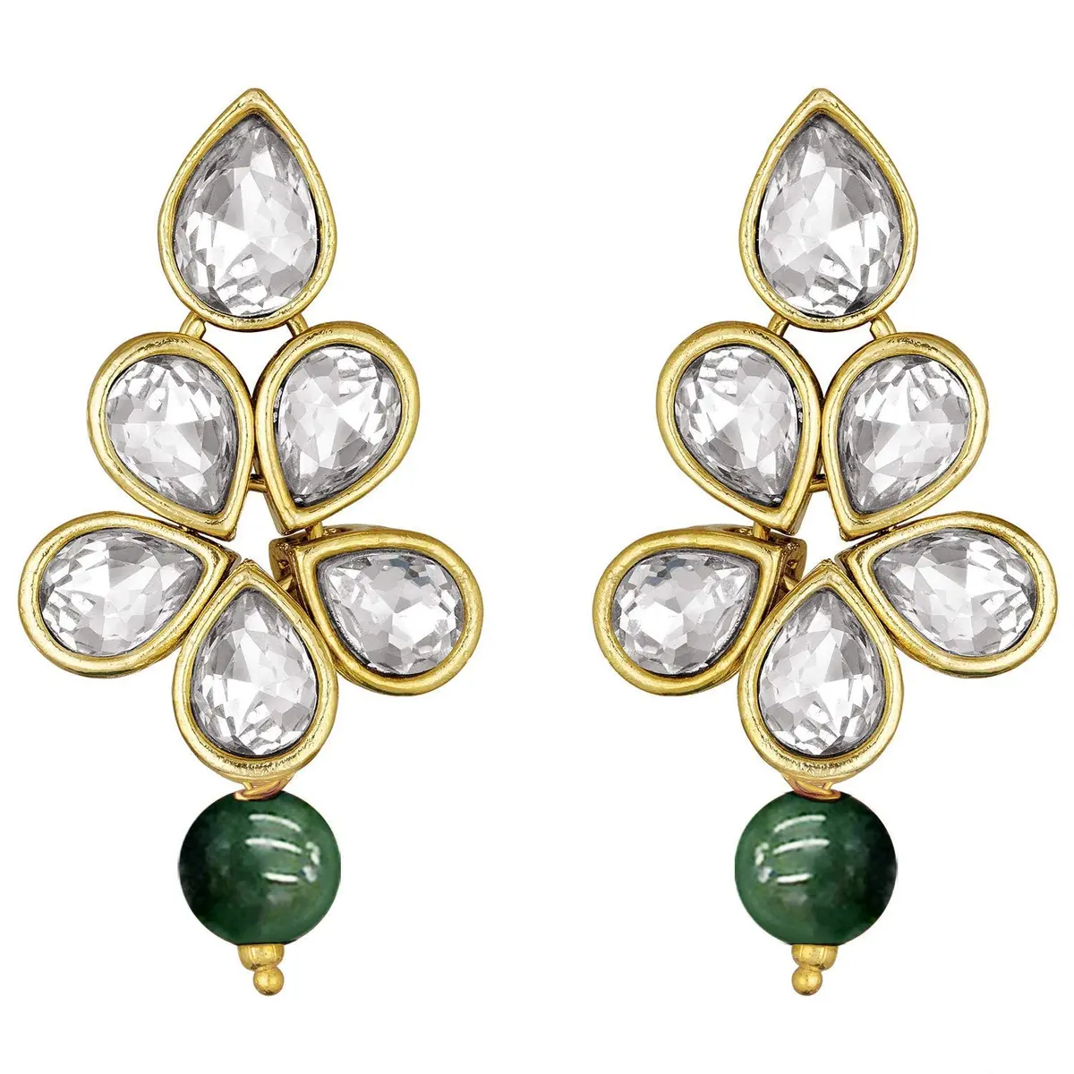I Jewels Gold Plated Kundan & Pearl Studded Necklace Jewellery Set for Women (Green) | Traditional Indian Wedding Bollywood Style - view 3