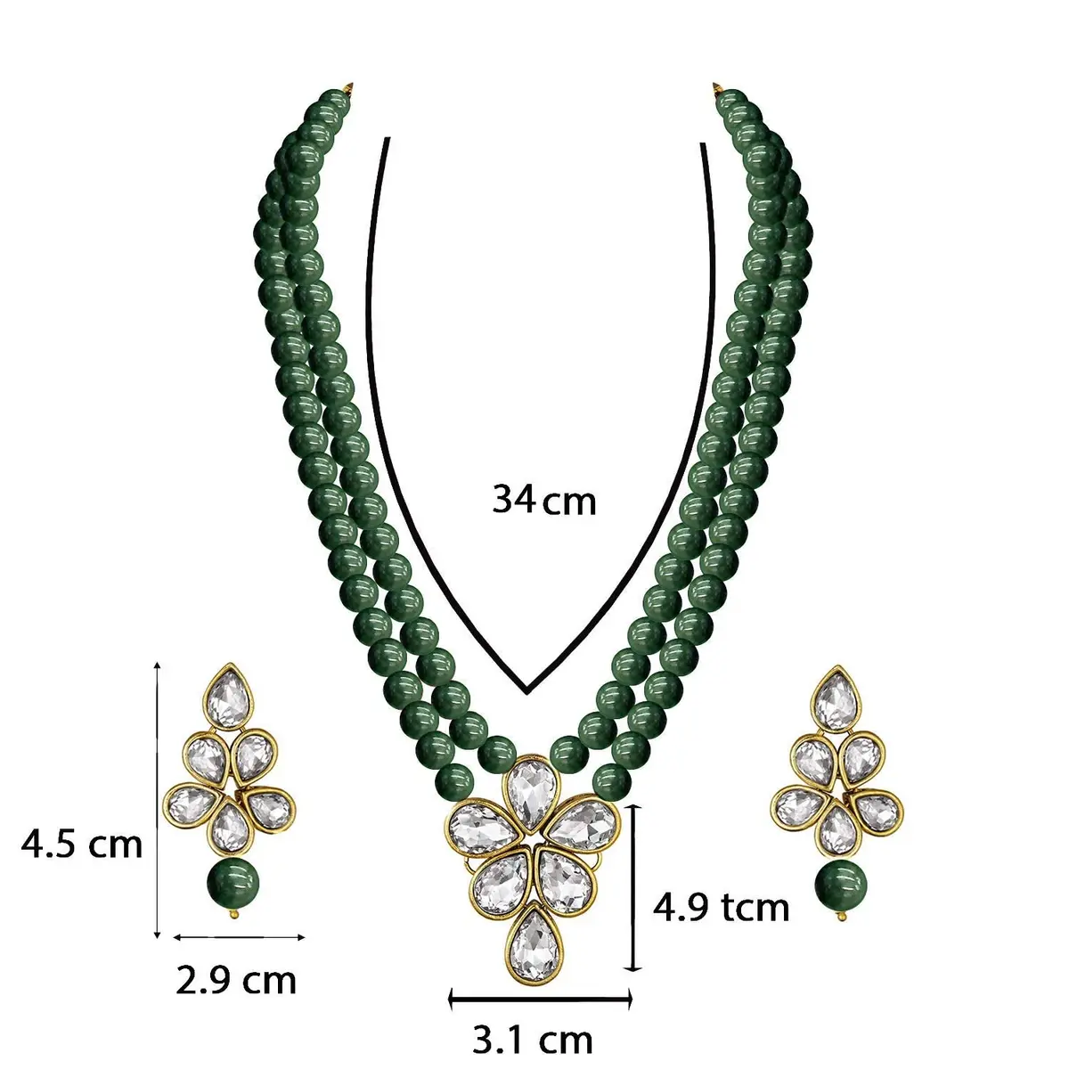 I Jewels Gold Plated Kundan & Pearl Studded Necklace Jewellery Set for Women (Green) | Traditional Indian Wedding Bollywood Style - view 4