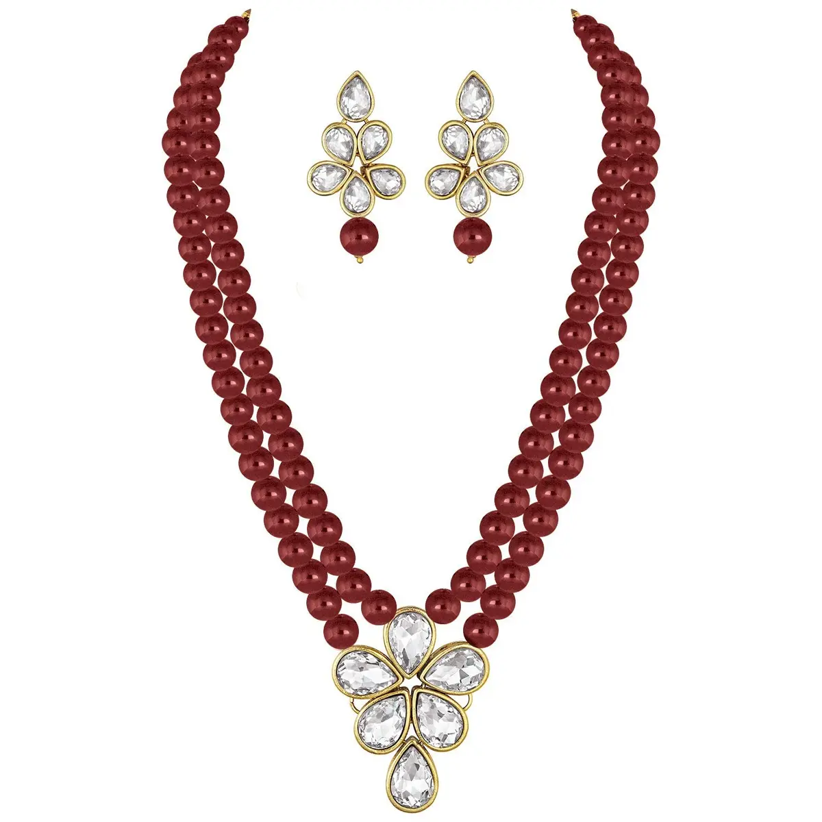 I Jewels Gold Plated Indian Wedding Necklace & Pearl Earrings Set | Ethnic Bridal Jewelry (34cm necklace, ML311M) - main product image