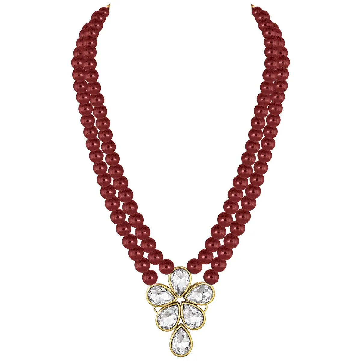 I Jewels Gold Plated Indian Wedding Necklace & Pearl Earrings Set | Ethnic Bridal Jewelry (34cm necklace, ML311M) - view 5