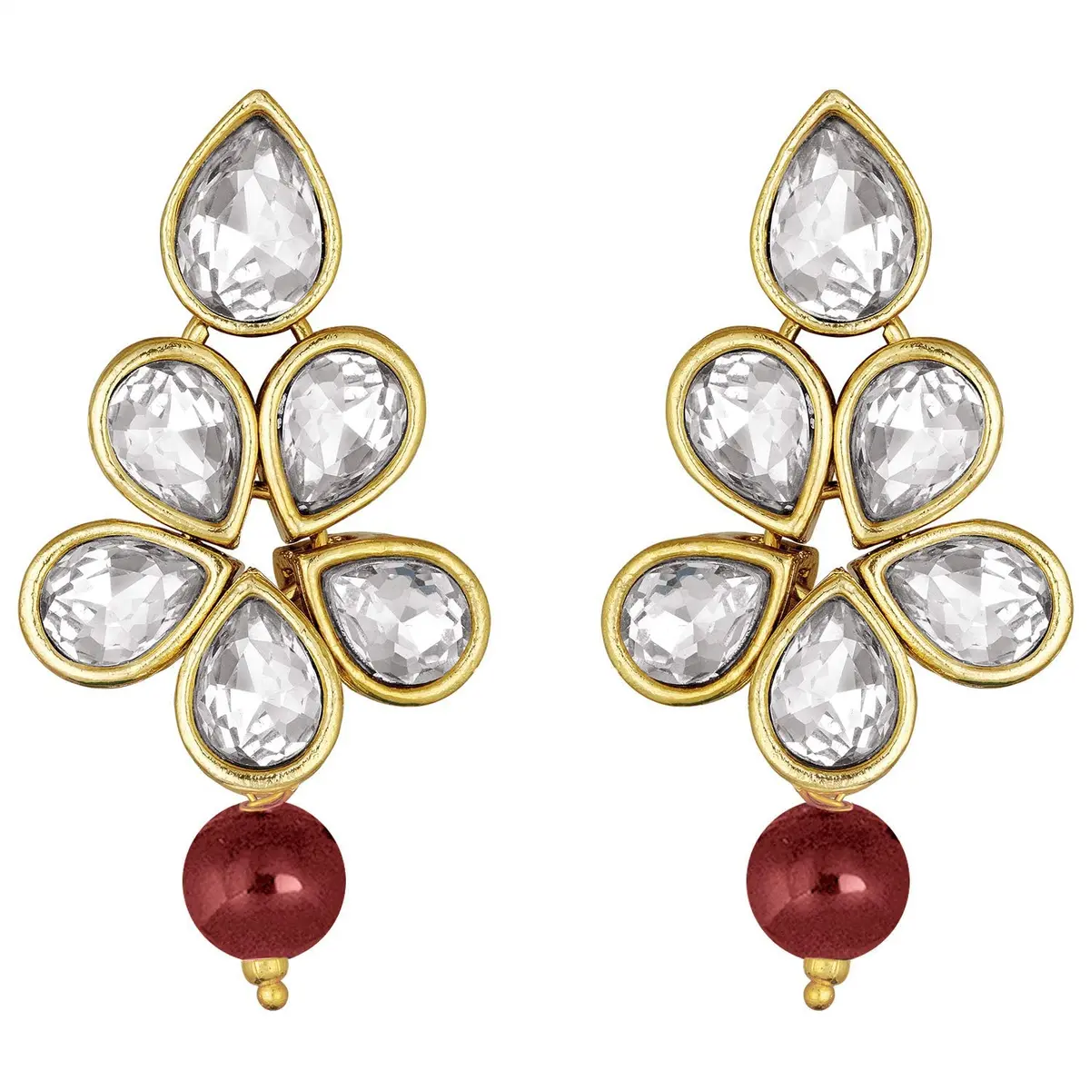 I Jewels Gold Plated Indian Wedding Necklace & Pearl Earrings Set | Ethnic Bridal Jewelry (34cm necklace, ML311M) - view 6