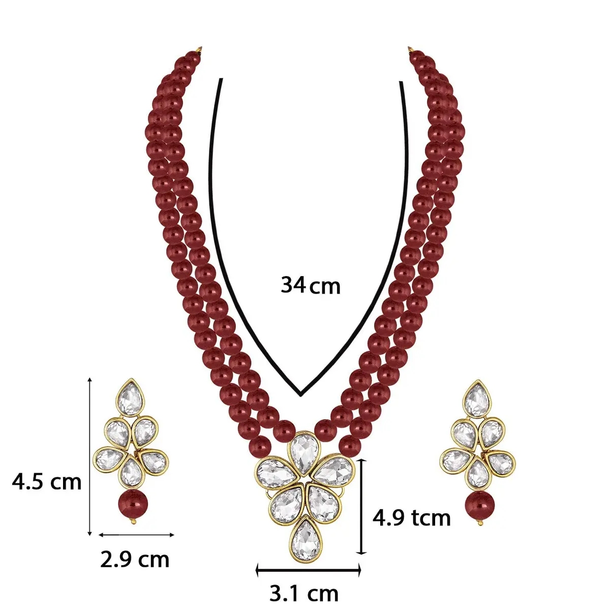 I Jewels Gold Plated Indian Wedding Necklace & Pearl Earrings Set | Ethnic Bridal Jewelry (34cm necklace, ML311M) - view 7