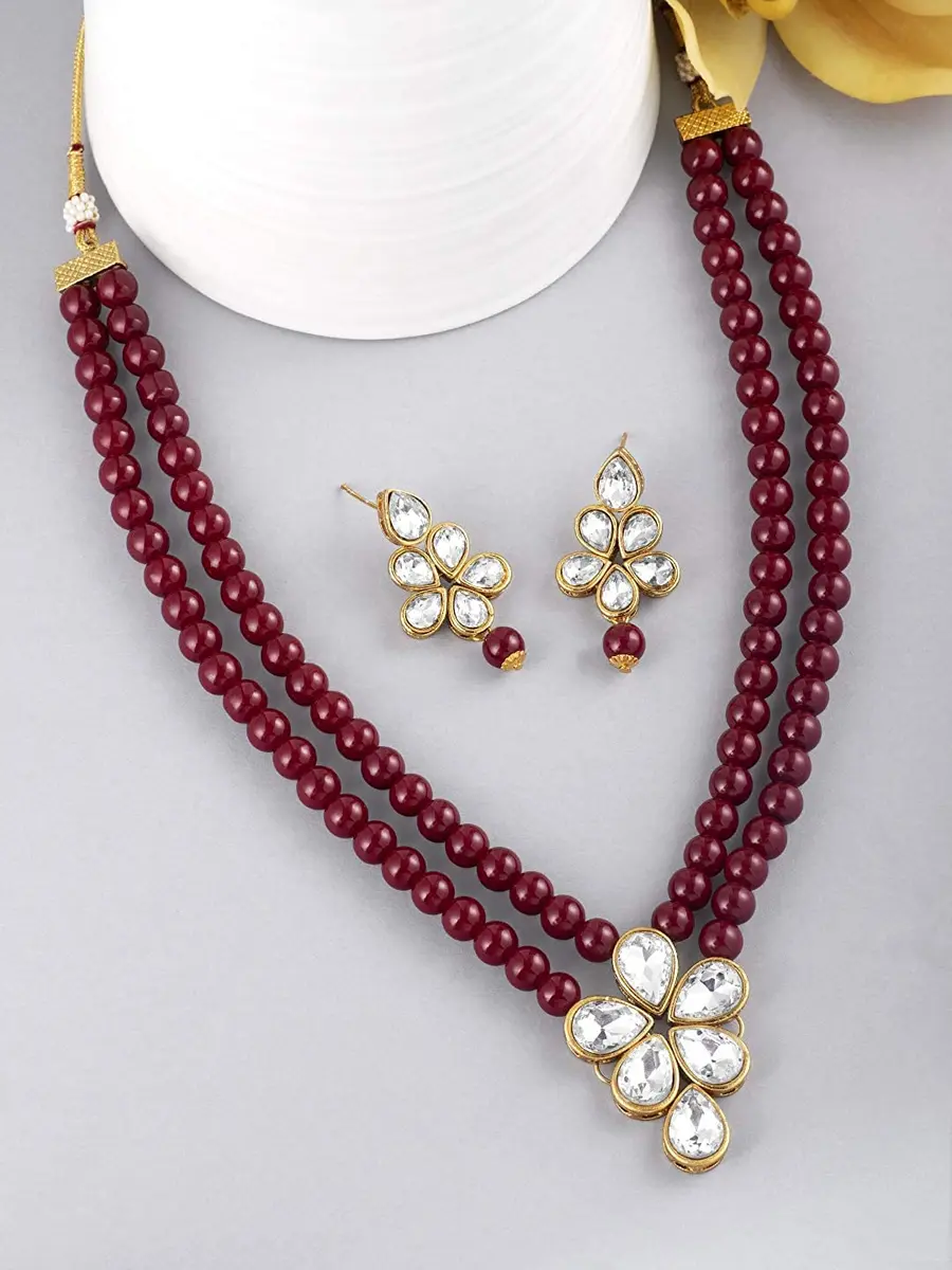 I Jewels Gold Plated Indian Wedding Necklace & Pearl Earrings Set | Ethnic Bridal Jewelry (34cm necklace, ML311M) - view 3