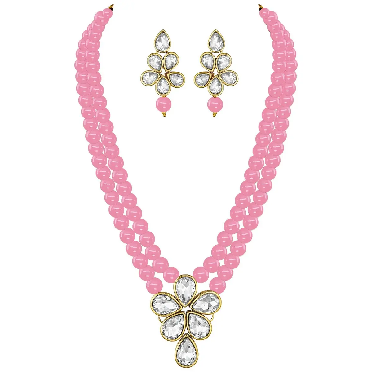 I Jewels Gold Plated Kundan & Pearl Studded Necklace Jewellery Set for Women (34cm Necklace, 4.5cm Earrings) | Authentic Indian Wedding Wear - main product image