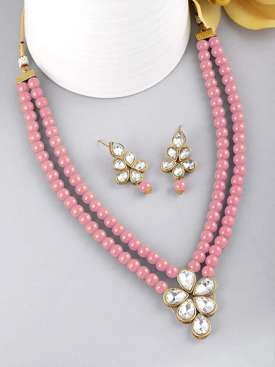 I Jewels Gold Plated Kundan & Pearl Studded Necklace Jewellery Set for Women (34cm Necklace, 4.5cm Earrings) | Authentic Indian Wedding Wear - view 3