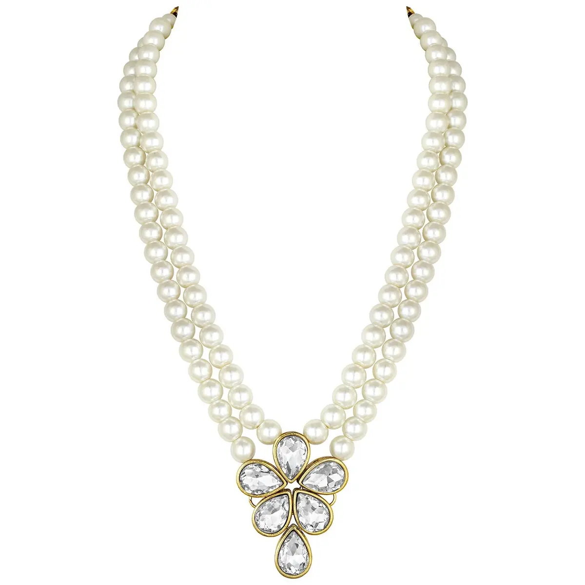 I Jewels Gold Plated Kundan & Pearl Studded Necklace Jewellery Set for Women | 34cm Necklace, 4.5cm Earrings - view 5
