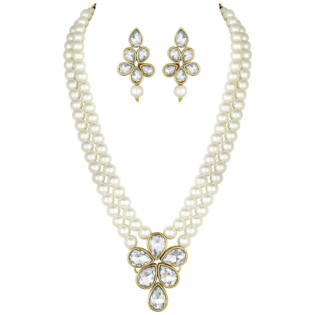 I Jewels Gold Plated Kundan & Pearl Studded Necklace Jewellery Set for Women | 34cm Necklace, 4.5cm Earrings - main product image