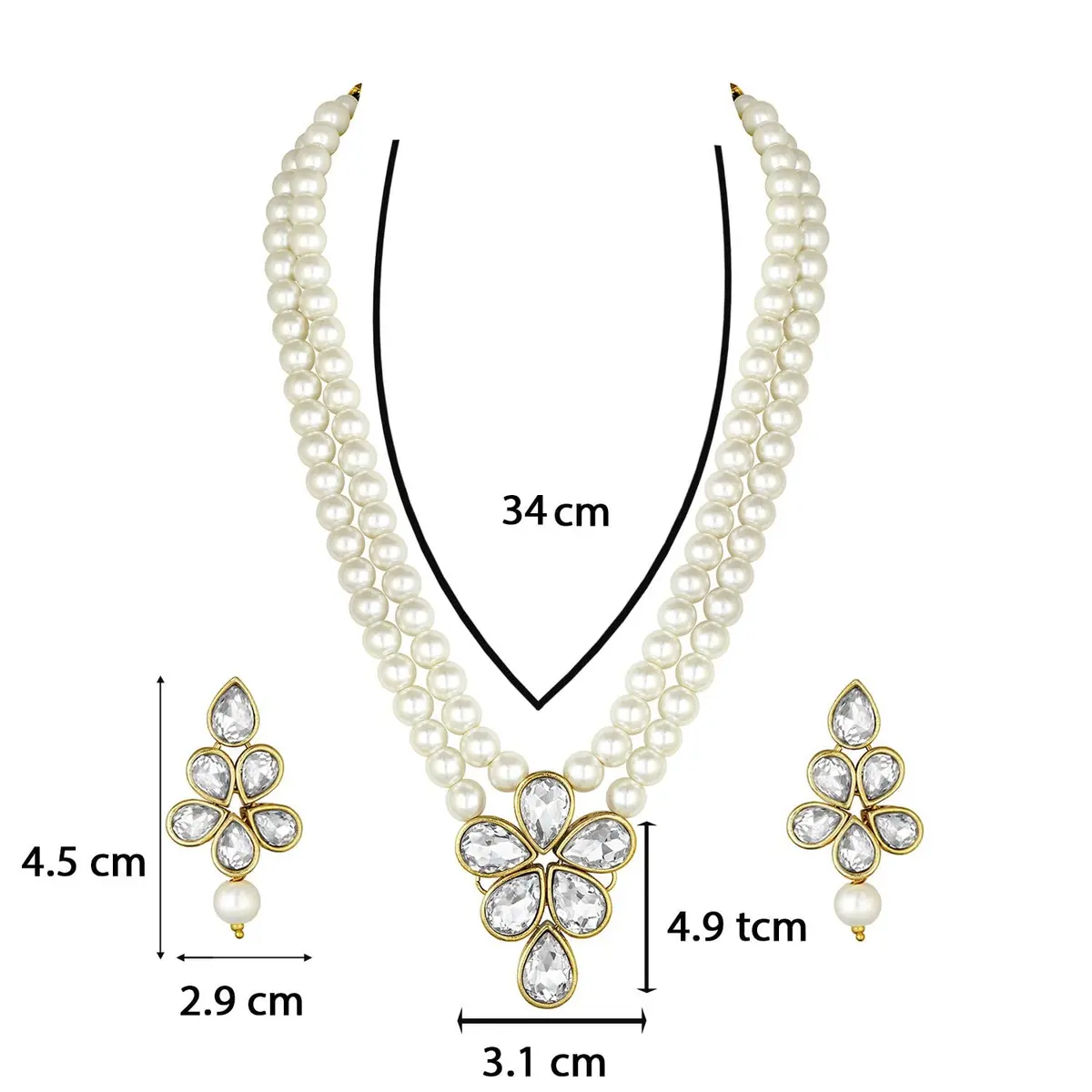 I Jewels Gold Plated Kundan & Pearl Studded Necklace Jewellery Set for Women | 34cm Necklace, 4.5cm Earrings - view 7
