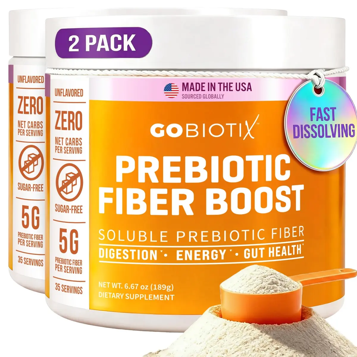 GOBIOTIX Fiber Supplement Powder with Prebiotics for Digestive & GLP-1 Support, 2 Pack, Vegan & Gluten-Free | Gut Health & Debloat - main product image