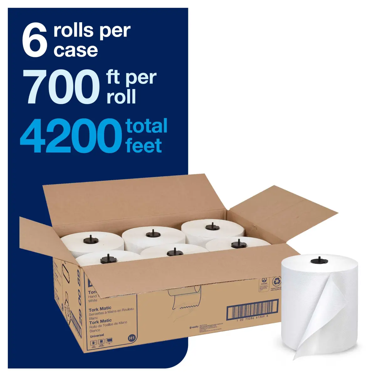 Tork Stainless Steel Image Line Paper Towel Dispenser with 6 Universal 1-Ply Rolls | 700 ft/roll, 1.5" Core - view 2