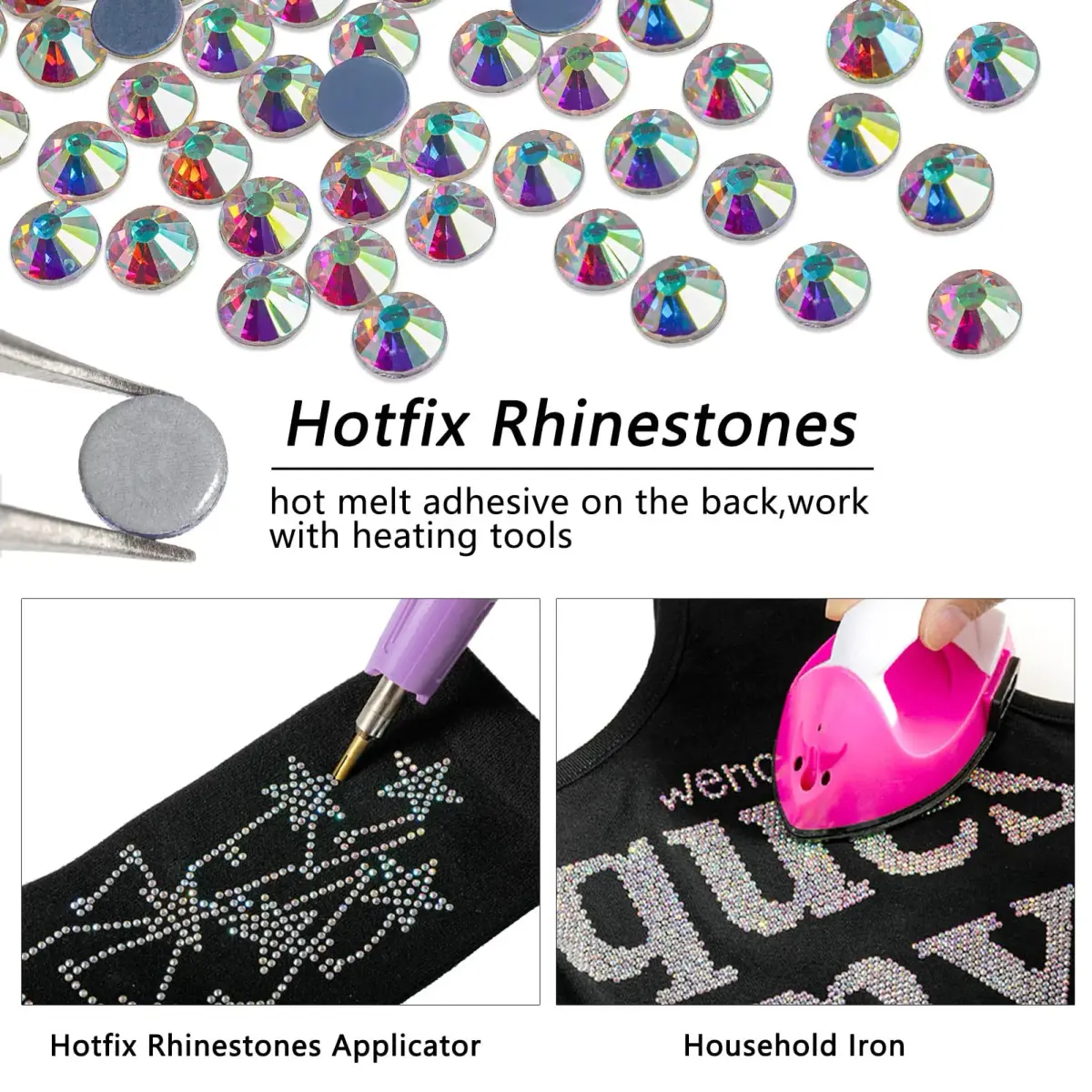 BEADSLAND Hotfix Rhinestones Crystal AB SS6 2880pcs | Glass Craft Gems for DIY Clothing & Decor - view 4