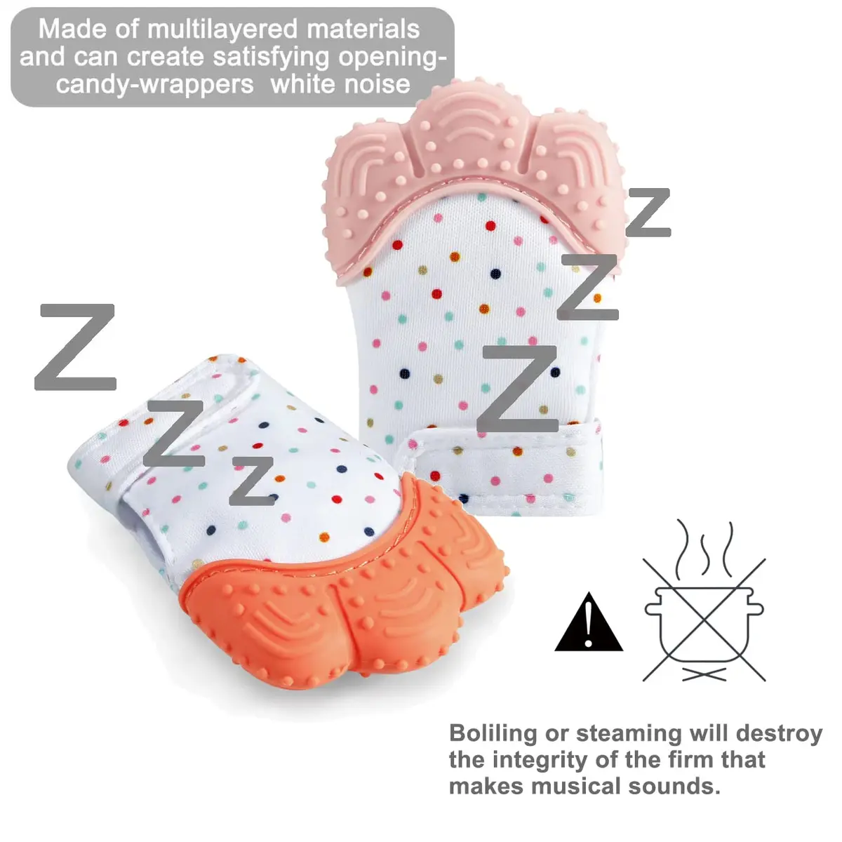 PandaEar Soothing Teething Mitten 2 Pack, Orange Pink | BPA-Free Silicone for Babies 0-12 Months - view 7