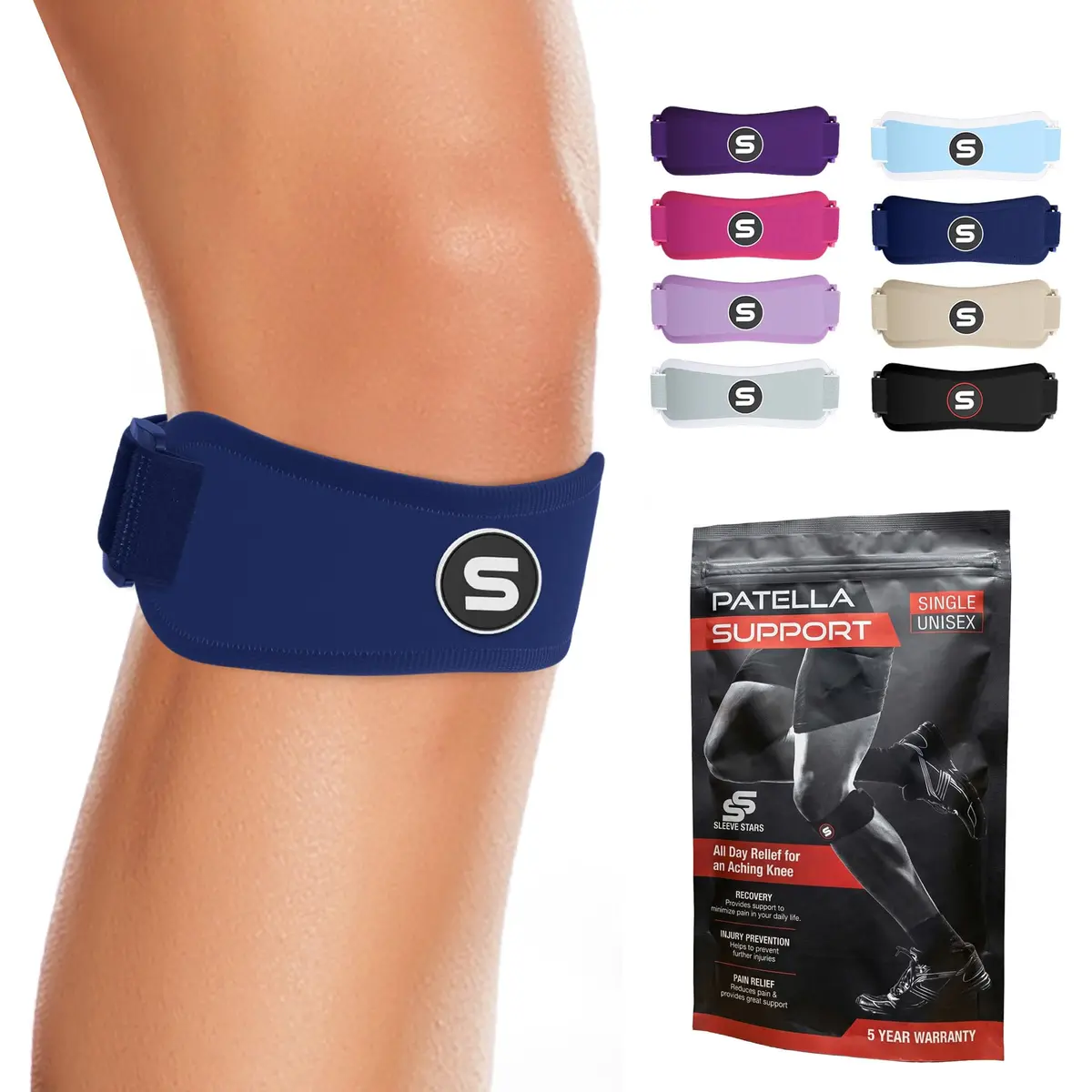 Sleeve Stars Patellar Tendon Support Strap Navy Blue Adult | FDA Approved Orthopedic Brace for Pain Relief - main product image
