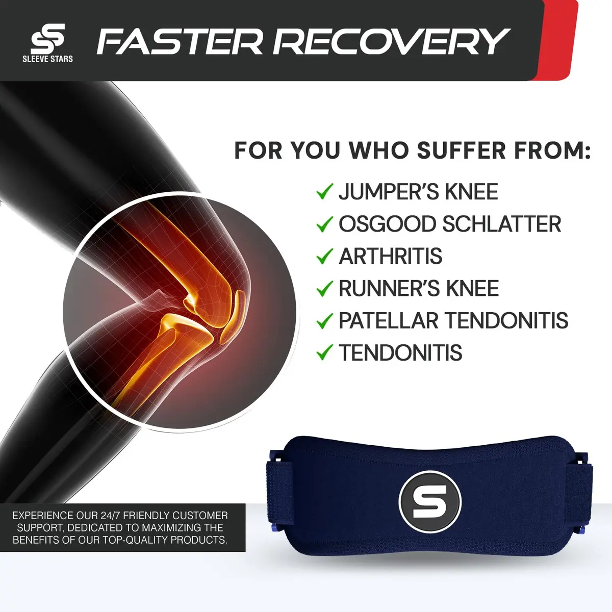 Sleeve Stars Patellar Tendon Support Strap Navy Blue Adult | FDA Approved Orthopedic Brace for Pain Relief - view 2
