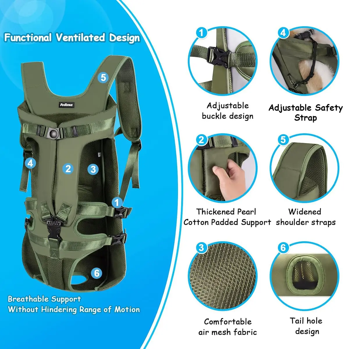 PetBonus Dog Front Carrier Backpack for Small & Medium Dogs | Breathable & Adjustable (14.8"L x 12.1"W x 3.9"H) - view 2