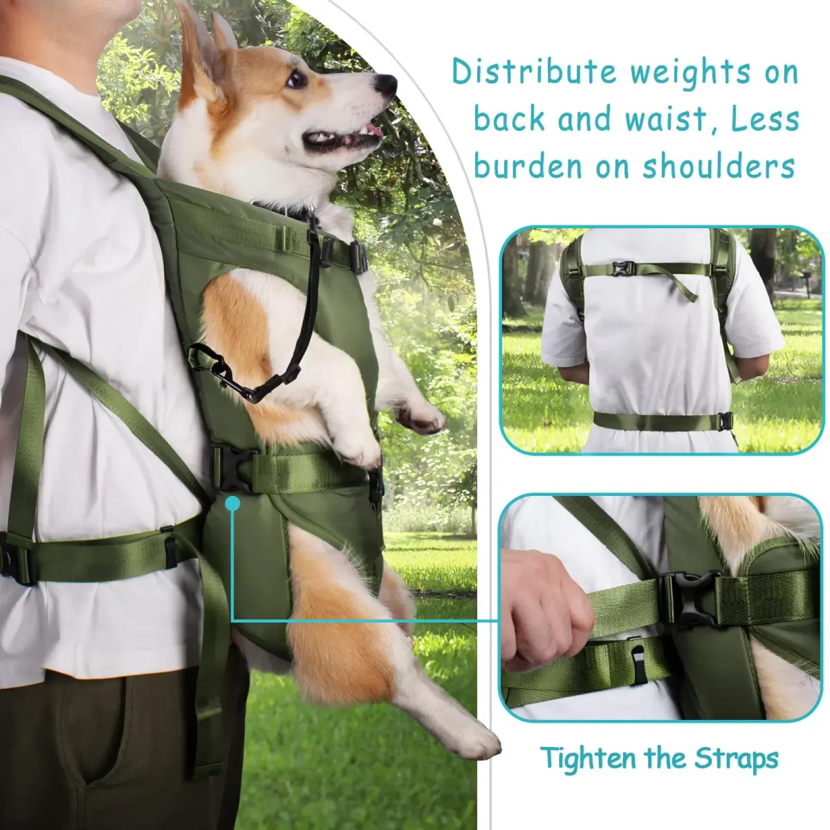 PetBonus Army Green Small Dog Carrier Backpack | Hands-Free Hiking Cycling Travel - view 3