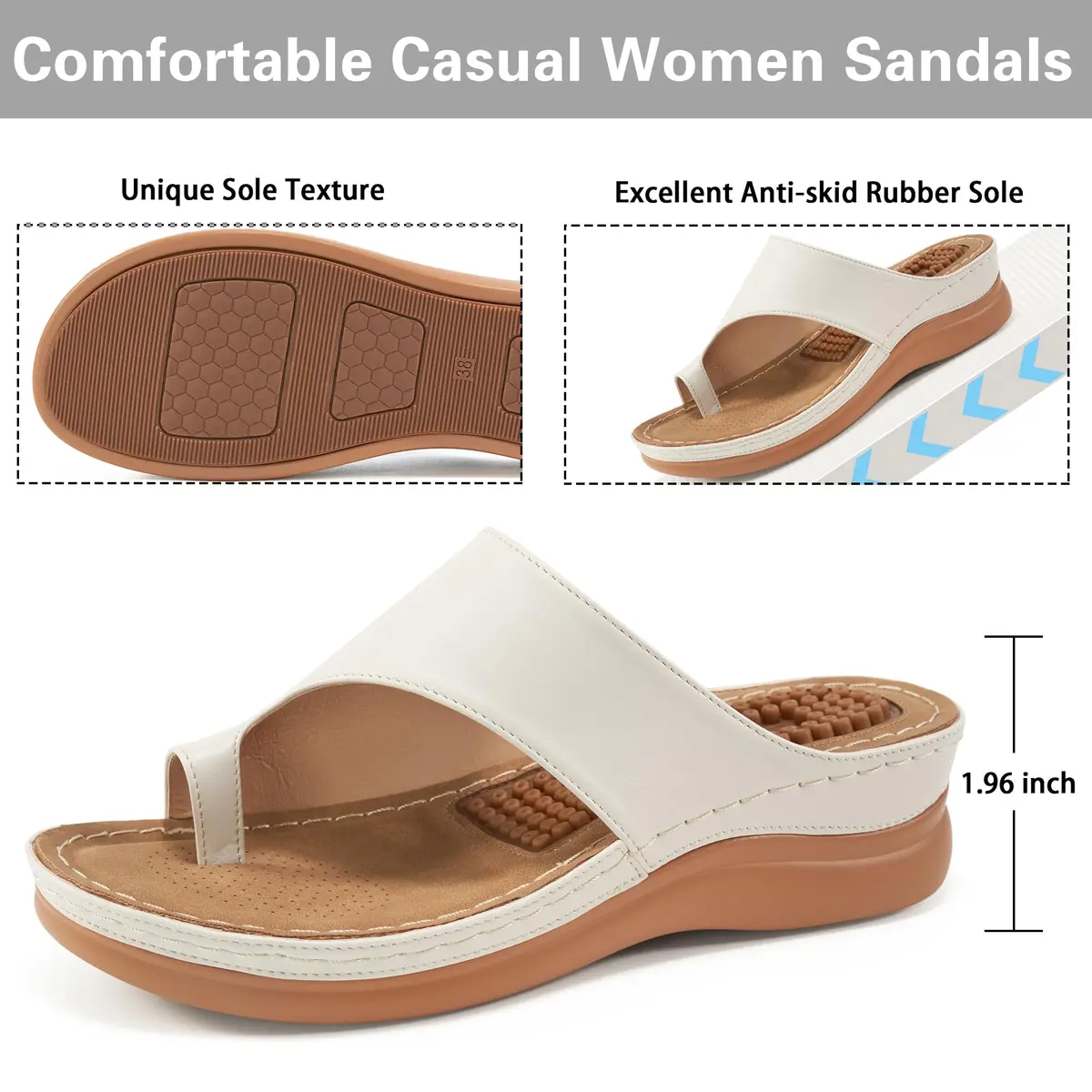 Aomigoct Womens Comfort Wedge Sandals 1.96" Heel | Orthopedic & Non-Slip for All-Day Walking - view 4