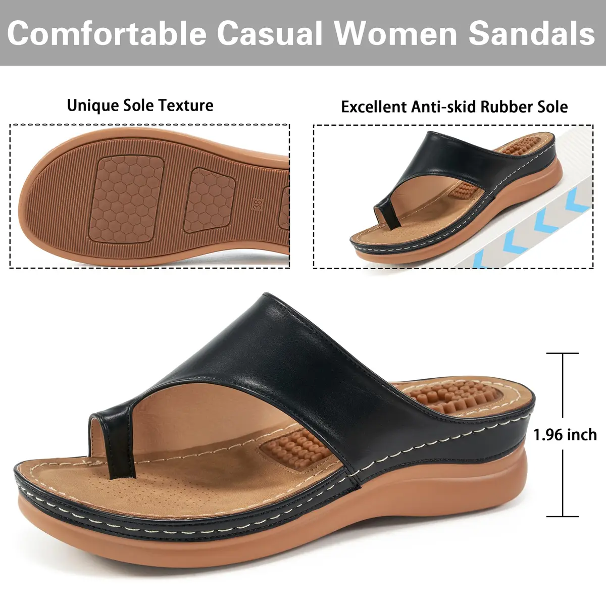 Aomigoct Womens Comfort Wedge Sandals 8.5 | Orthopedic & Non-Slip for All-Day Walks - view 4