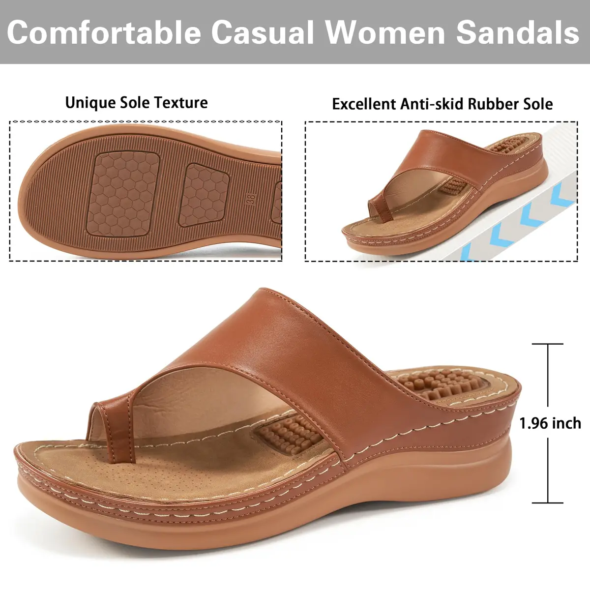 Aomigoct Womens Comfort Wedge Sandals | Orthopedic, Non-Slip, 1.96" Heel for All-Day Stability - view 4