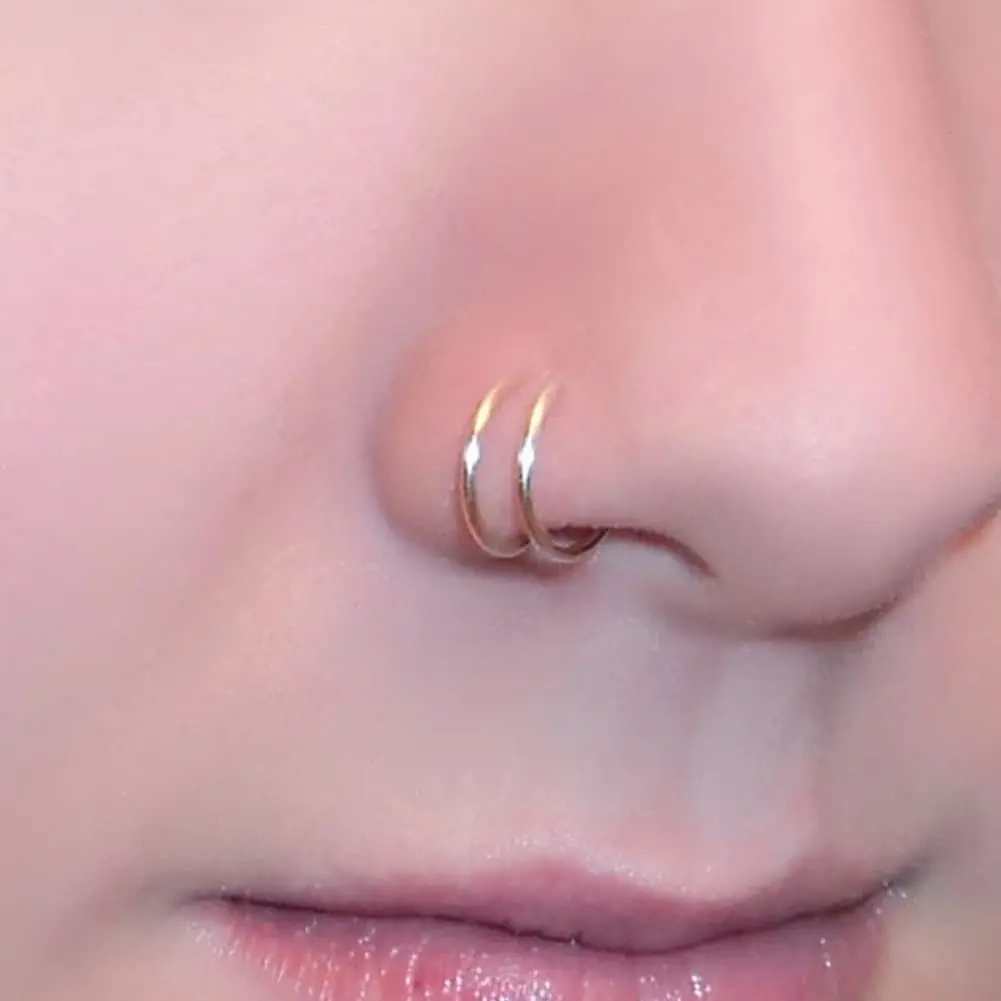 MODRSA Fake Nose Rings - Hoop & Double Hoop Piercings for Women & Men | Hypoallergenic Stainless Steel, 8 Pieces - view 5