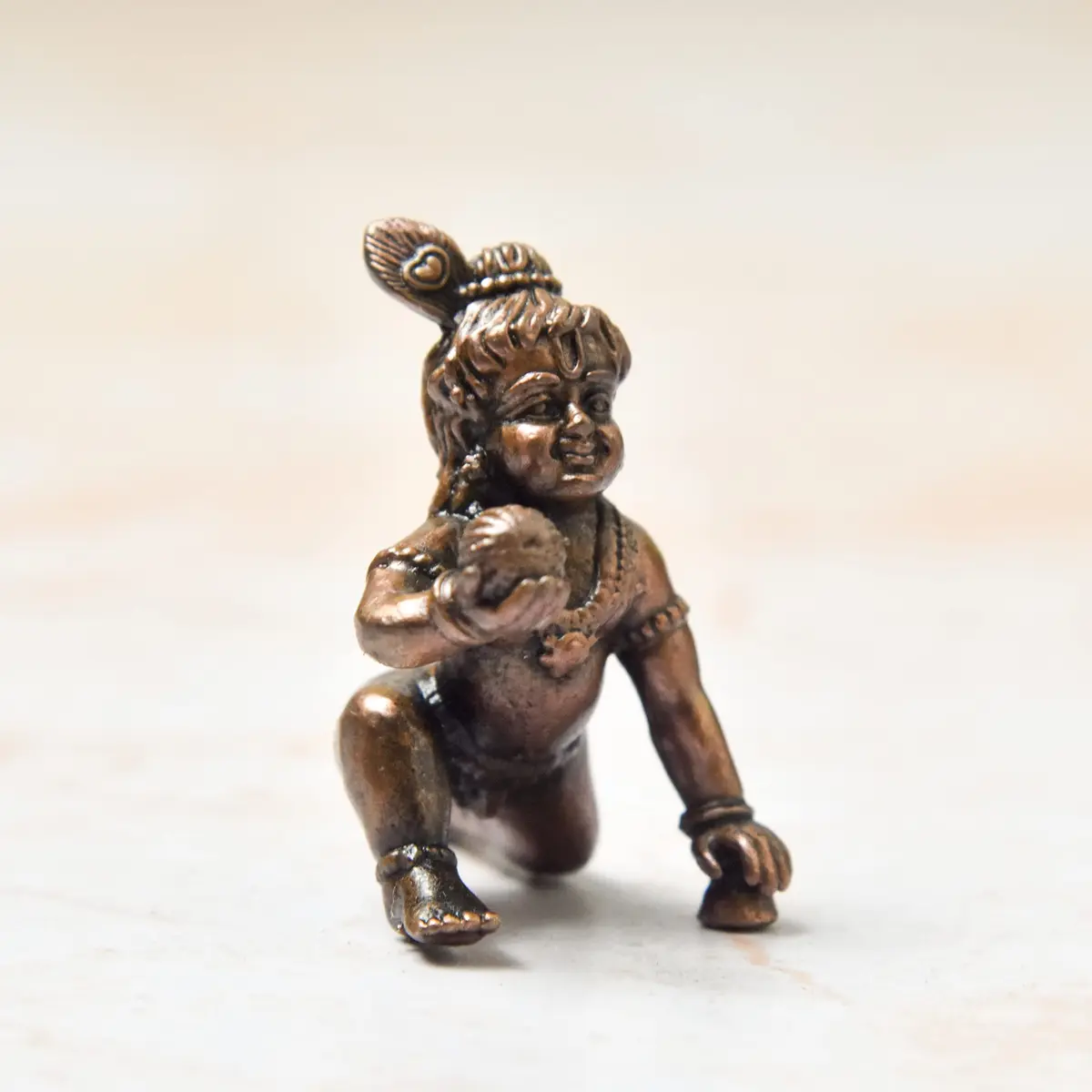 Copper Idols India - By Bhimonee Decor Handmade Copper Bal Krishna Idol 1.5 inches | Antique Patina Finish - main product image