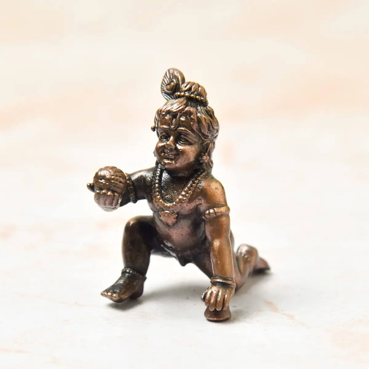 Copper Idols India - By Bhimonee Decor Handmade Copper Bal Krishna Idol 1.5 inches | Antique Patina Finish - view 3