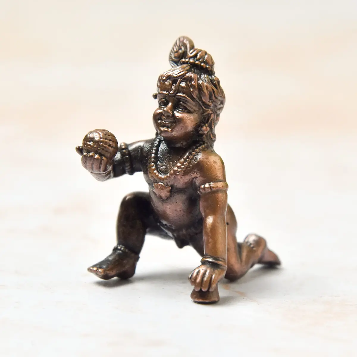 Copper Idols India - By Bhimonee Decor Handmade Copper Bal Krishna Idol 1.5 inches | Antique Patina Finish - view 4