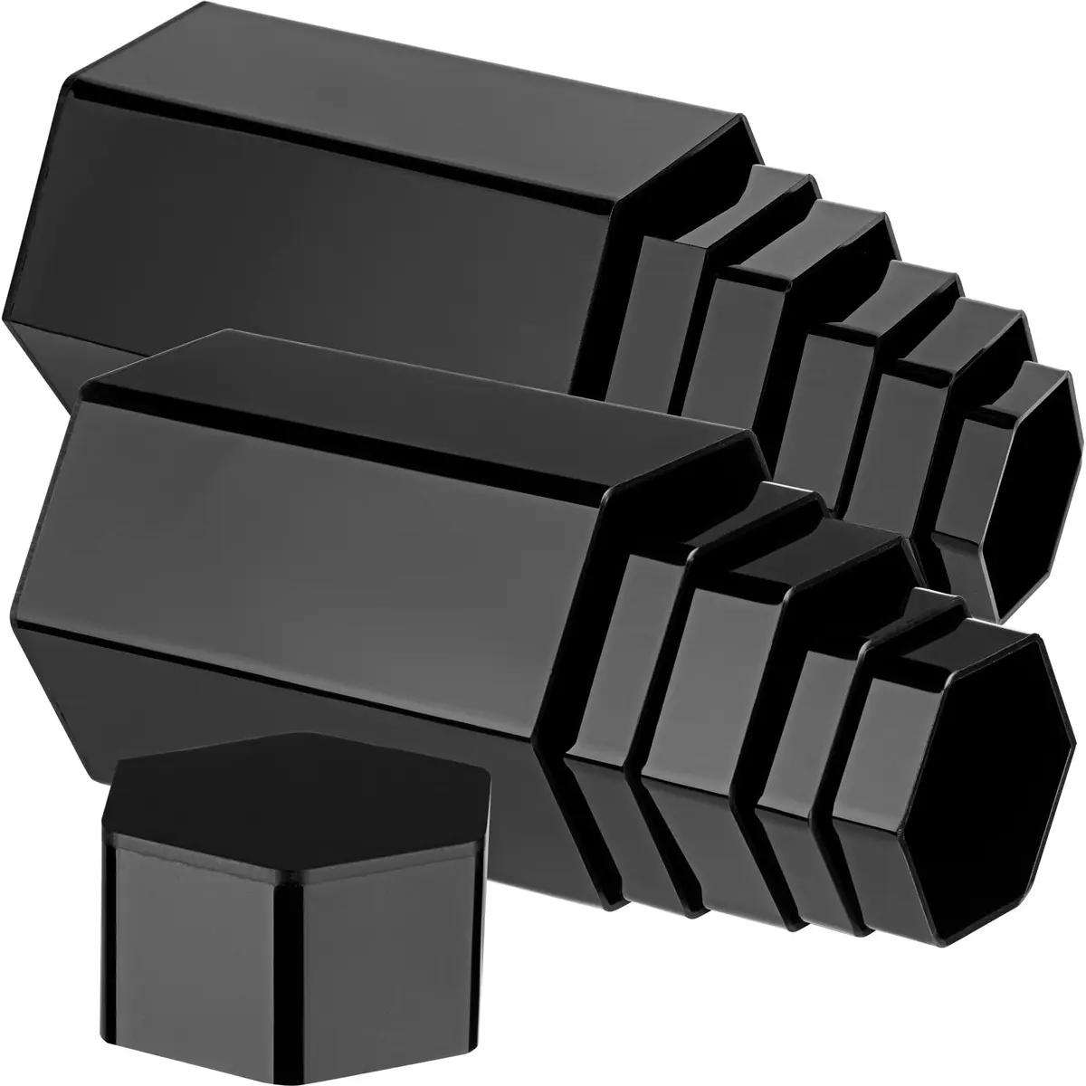 Jetec Black 12 Pcs Hexagonal Jewelry Display Risers Acrylic Stands (6 Sizes, 2 Each) | Versatile Display for Collections & Events - view 7