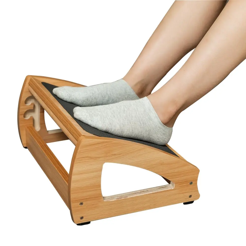 StrongTek Wooden Under Desk Footrest | 4 Heights, 400 lb Support, Office Foot Rest - main product image