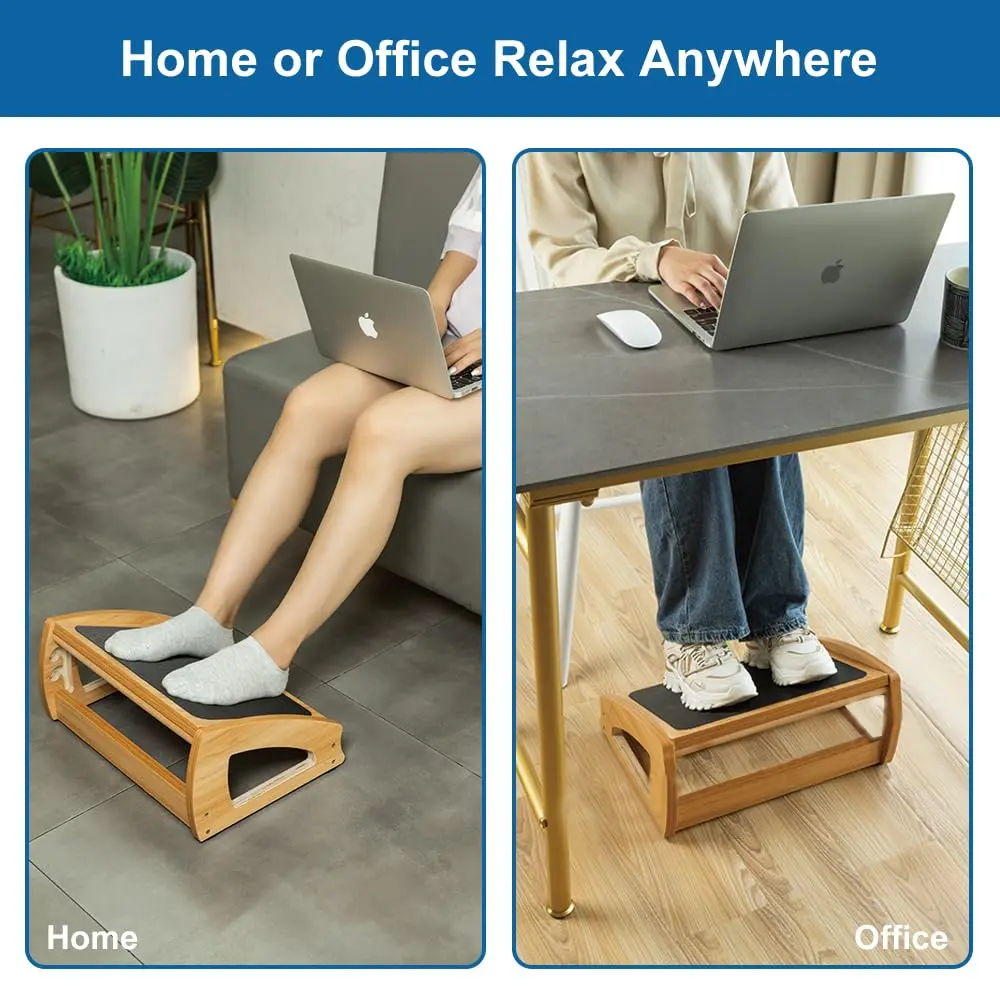 StrongTek Wooden Under Desk Footrest | 4 Heights, 400 lb Support, Office Foot Rest - view 6