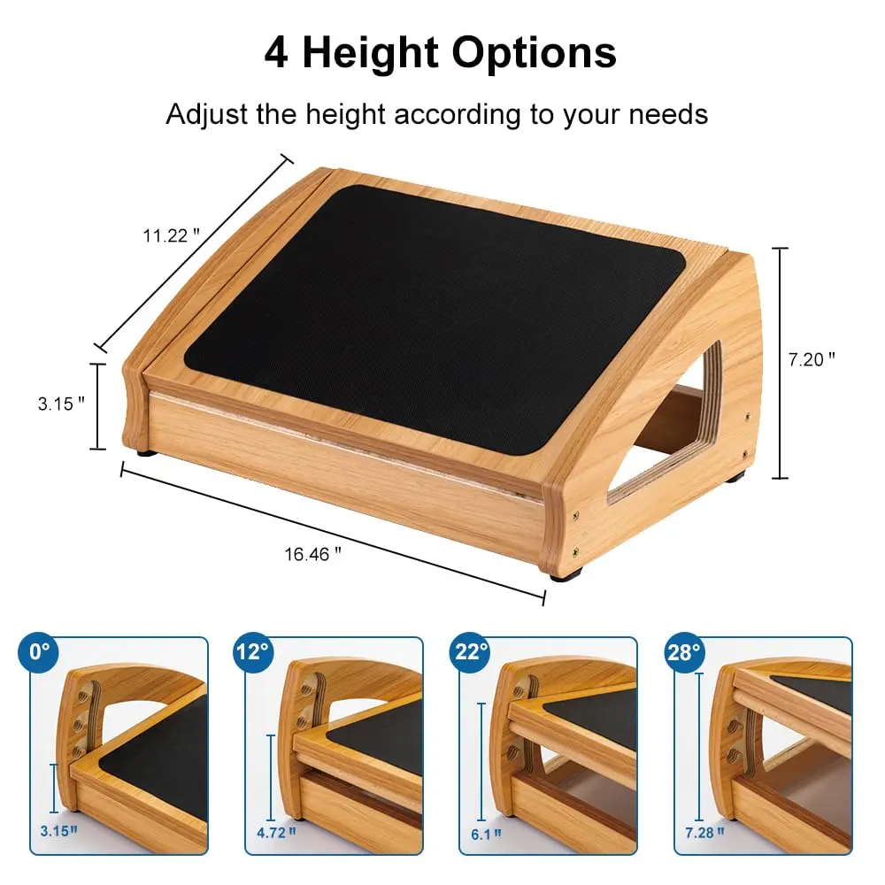StrongTek Wooden Under Desk Footrest | 4 Heights, 400 lb Support, Office Foot Rest - view 2