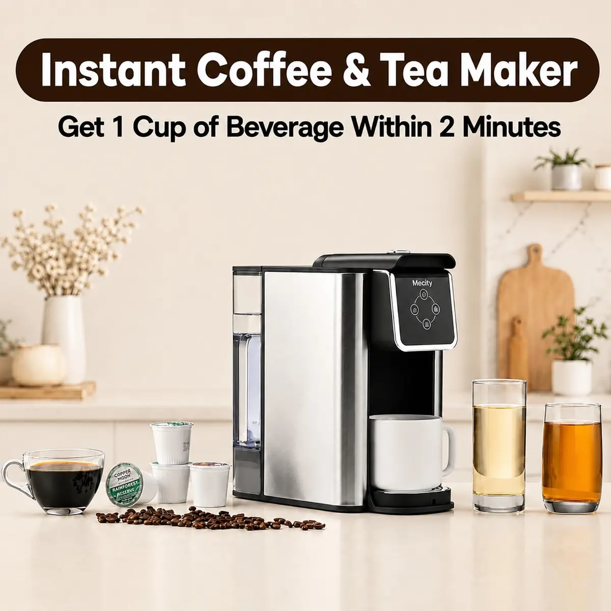 Mecity 120V 10 oz Coffee Maker | Compatible with K cup Capsules & Tea, Removable 50 Oz Water Tank - view 2