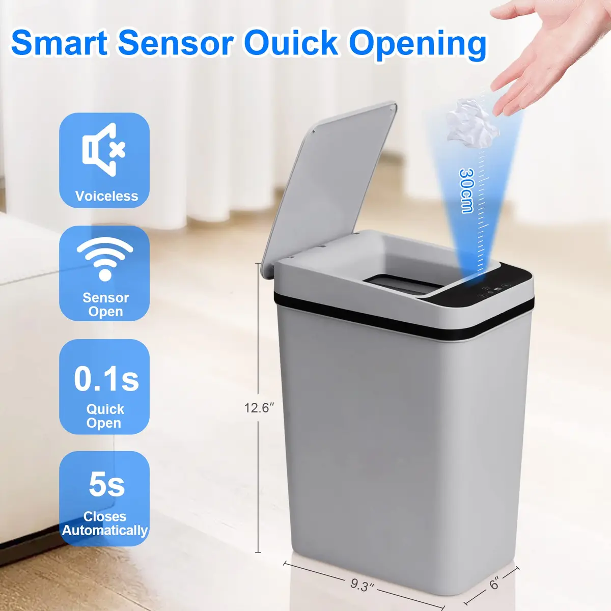 Anborry Smart Touchless Bathroom Trash Can 2.2 Gallon | Automatic Sensor Waste Bin for Small Spaces - view 4