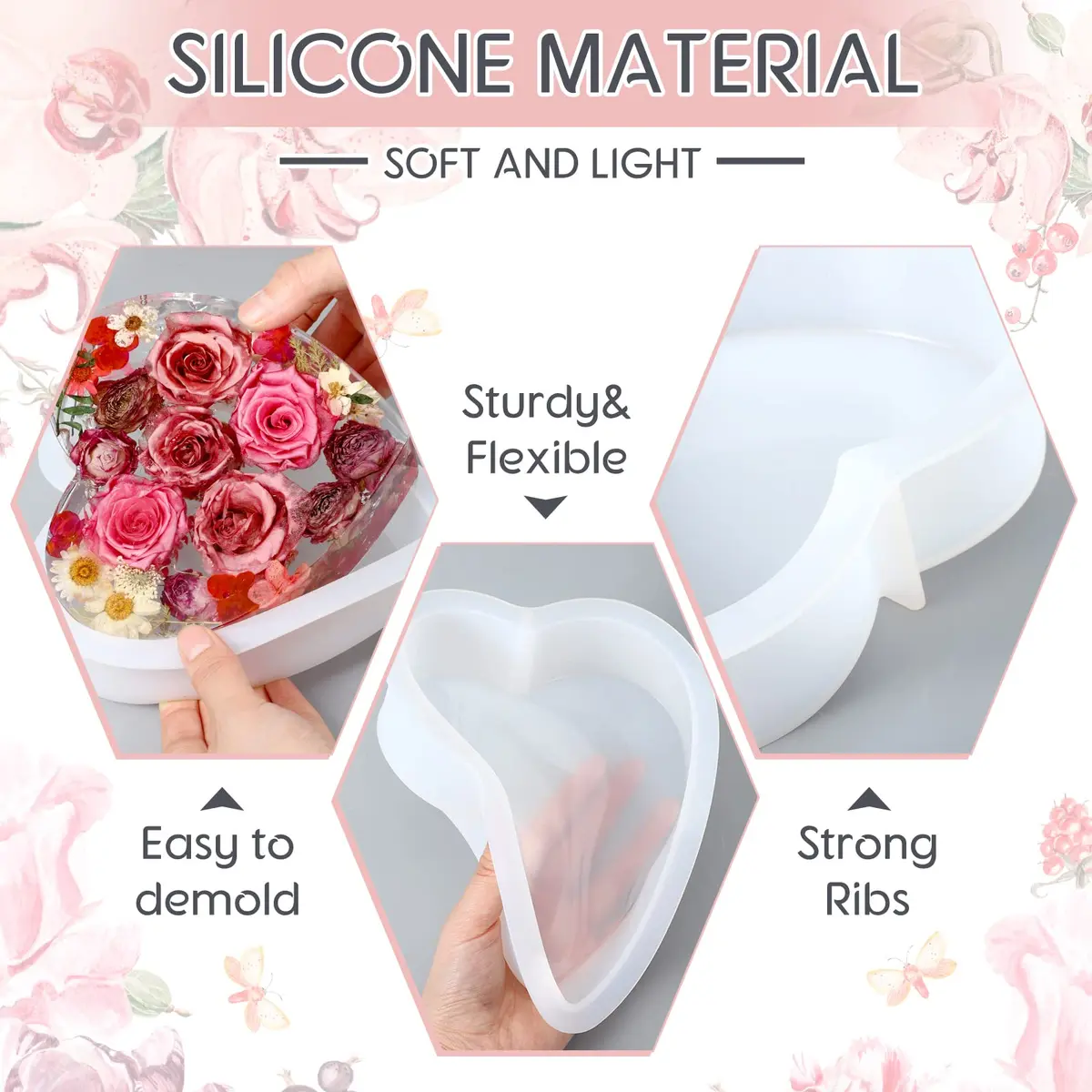 Potchen Resin Casting Molds Set | Large Silicone Shapes for Jewelry & Art (approx. 14.8x14.8cm, 17.9x18.2cm, 25.8cm hexagon, round 20-30mm) - view 6