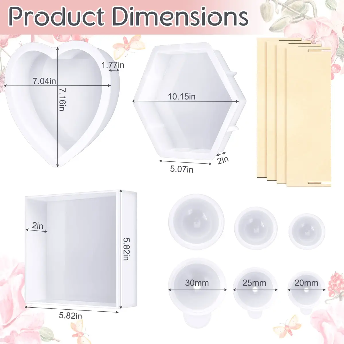 Potchen Resin Casting Molds Set | Large Silicone Shapes for Jewelry & Art (approx. 14.8x14.8cm, 17.9x18.2cm, 25.8cm hexagon, round 20-30mm) - view 2