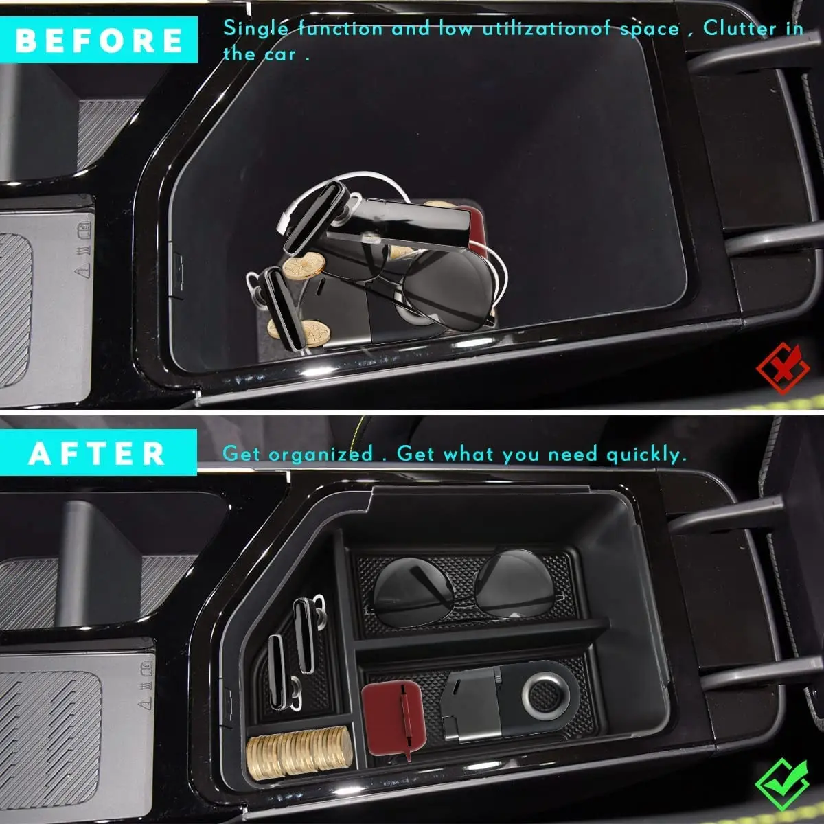 MARCHFA Black Center Console Organizer Tray for Kia EV6 2022-2026 | Fits Armrest Storage Box Insert - view 2