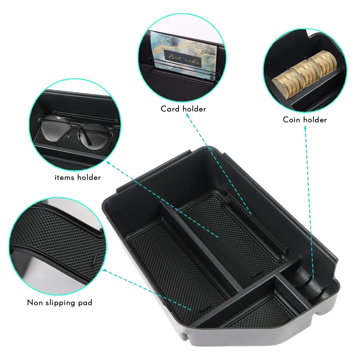 MARCHFA Black Center Console Organizer Tray for Kia EV6 2022-2026 | Fits Armrest Storage Box Insert - view 4