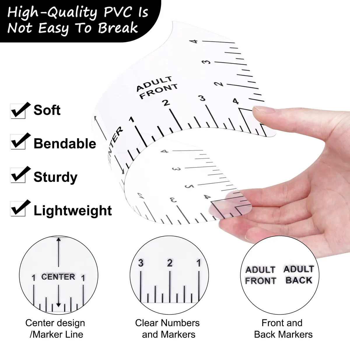 tietoc 12pcs T-Shirt Ruler Guide Set with Soft Measuring Tape & Pencils | 10"x4" Adult Ruler (12-Piece Set) - view 5